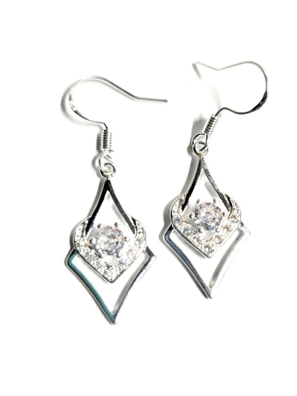 Sterling Silver Heart Zircon Drop Earrings